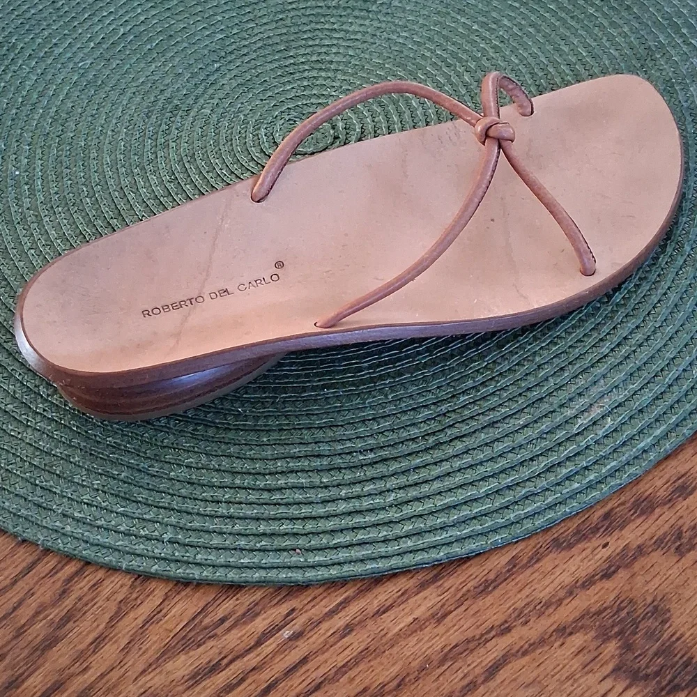 Roberto Del Carlo Tan Leather Minimalist Contemporary Euro Summer Sandals Sz 36